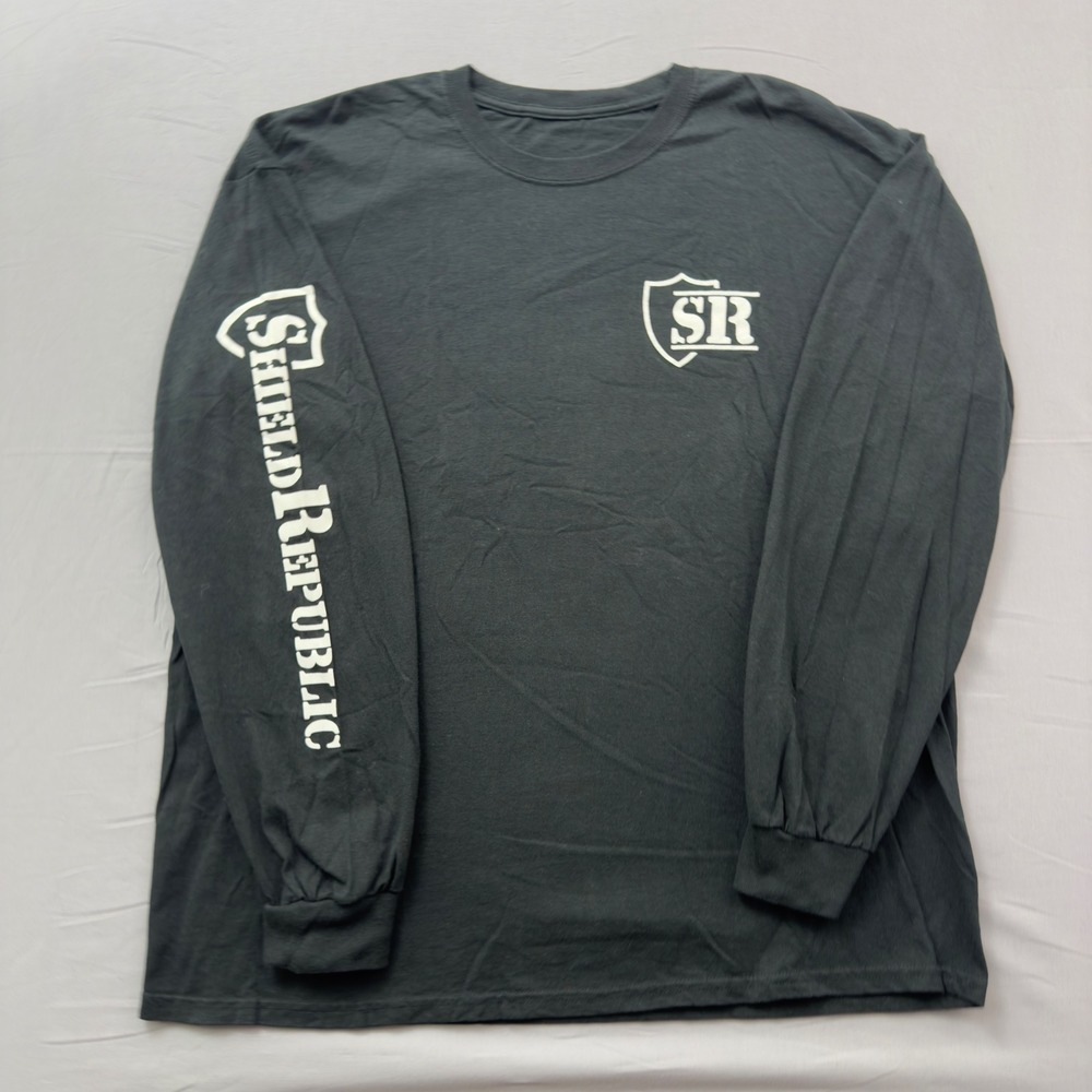 Shield Republic I Study Triggernometry Long Sleeve Graphic T-Shirt Gray Mens L